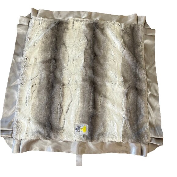 Little Yellow Chick Baby Infant Blanket Gray Faux Fur Satin Ruffle 22x22inch - Picture 1 of 10